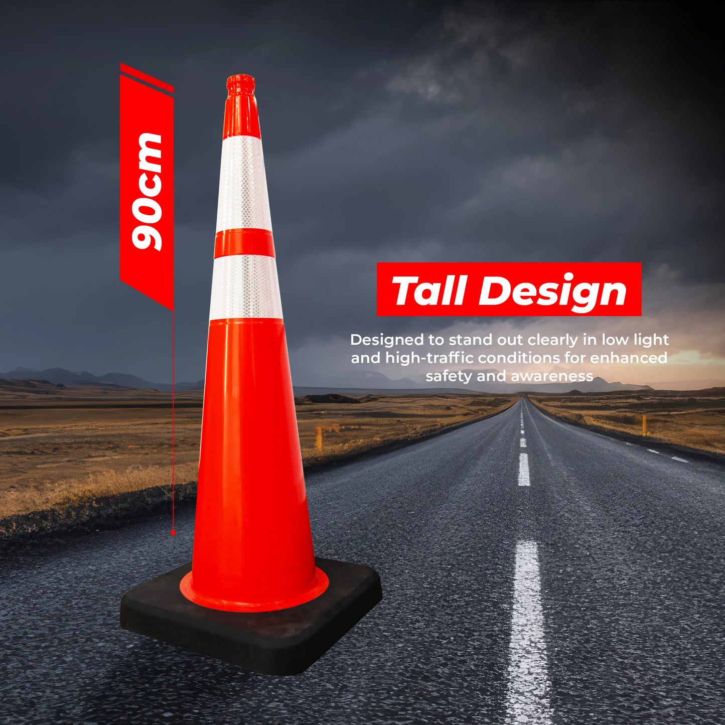 Traffic Cone with Black Base - 90cm