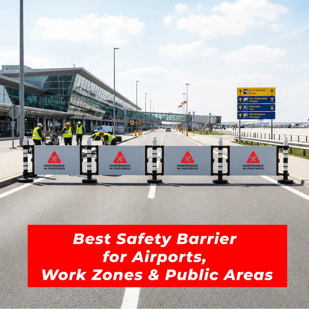 Modular Safety Barrier with Customizable Sign Panel