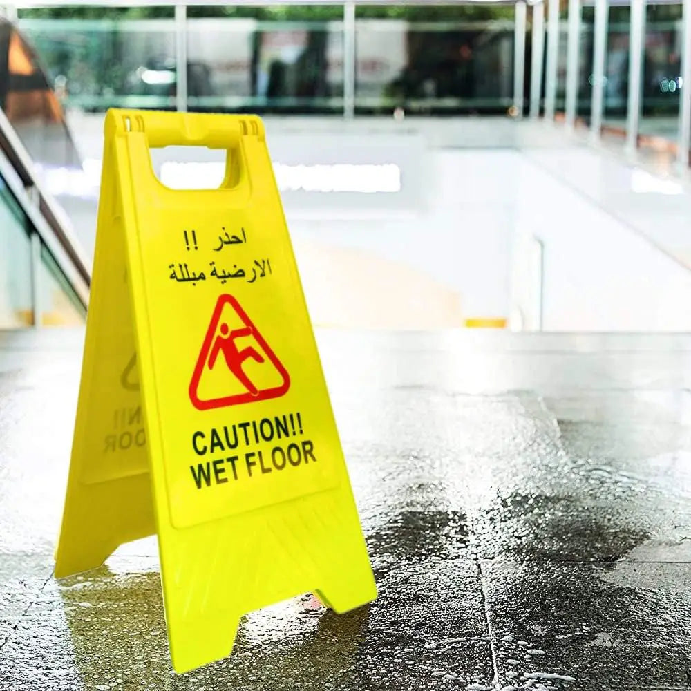 Caution Wet Floor Safety Sign 2 Sided - Yellow