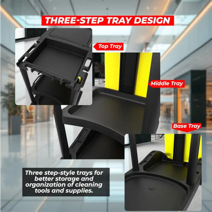 Cleaning Trolley Commercial Janitor Utility Cart Black