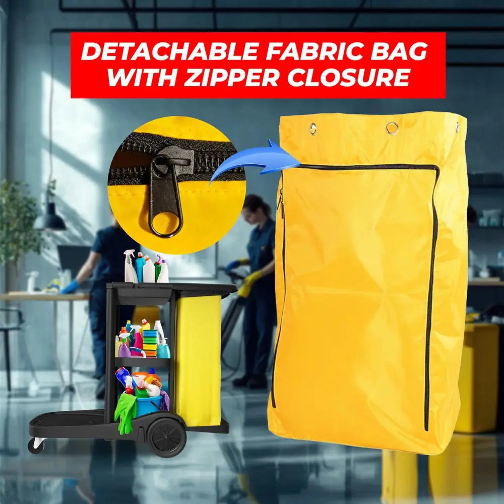 Cleaning Trolley Commercial Janitor Utility Cart Black