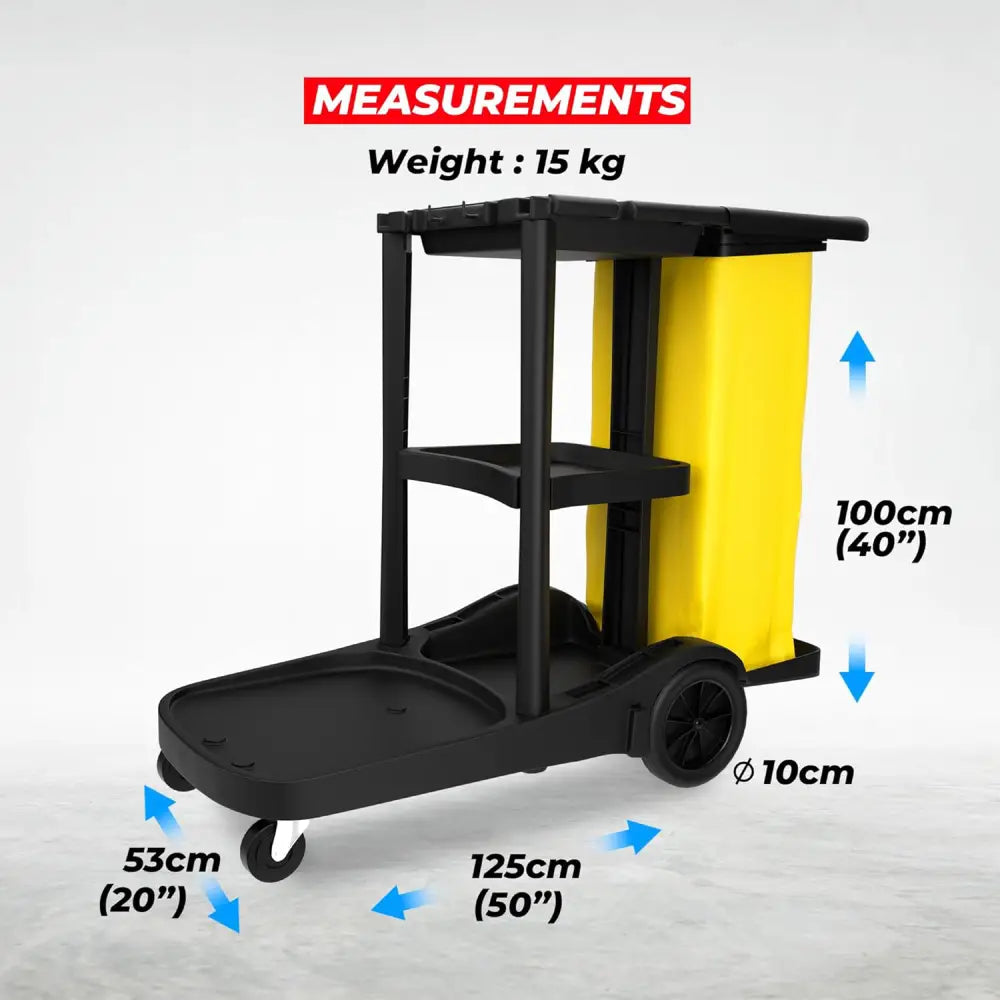 Cleaning Trolley Commercial Janitor Utility Cart Black