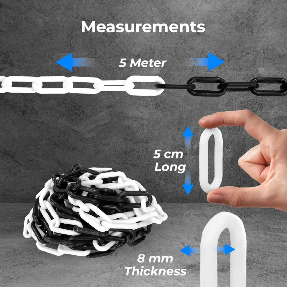Durable Safety Link Plastic Chain White & Black - 5Mx8MM