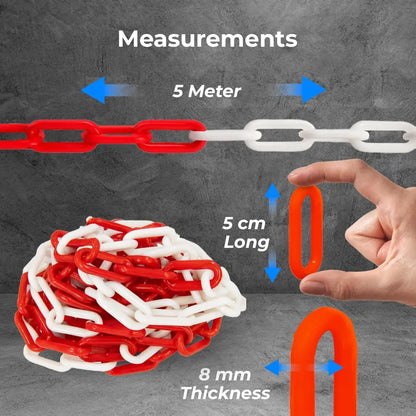 Durable Safety Link Plastic Chain Red & White - 5Mx8MM