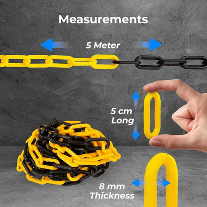 Durable Safety Link Plastic Chain Yellow & Black - 5Mx8MM