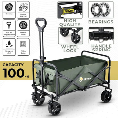Garden, Shopping, Utility Wagon Trolley Green - 100KG
