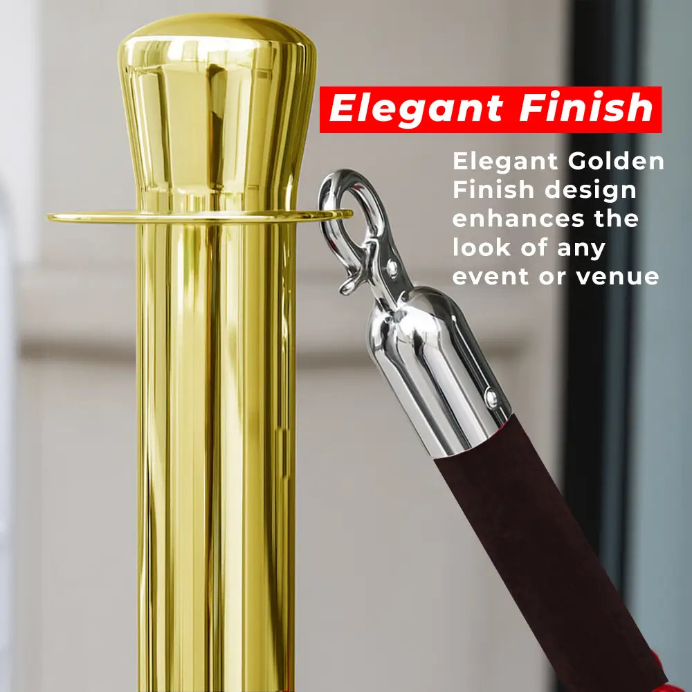 Gold Crowd Control Stanchions 100 CM with Black Velvet Rope 1.5 M
