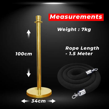 Gold Crowd Control Stanchions 100 CM with Black Velvet Rope 1.5 M