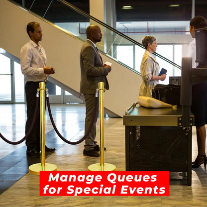 Gold Crowd Control Stanchions 100 CM with Black Velvet Rope 1.5 M