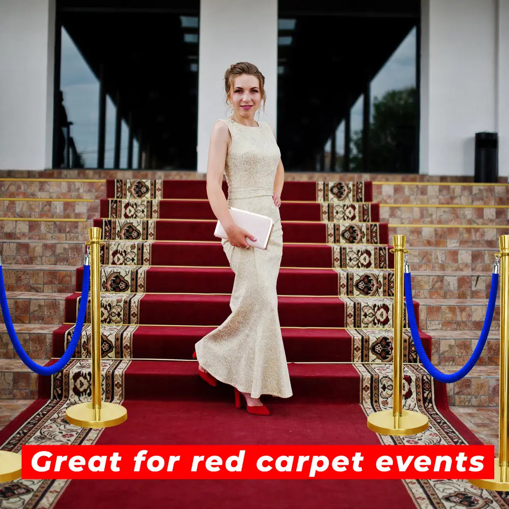 Gold Crowd Control Stanchions 100 CM with Blue Velvet Rope 1.5 M