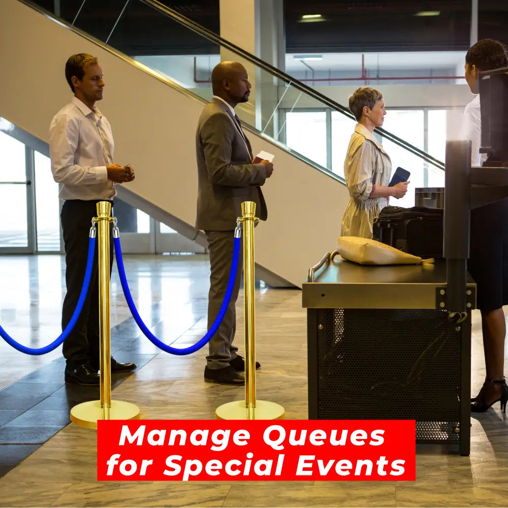 Gold Crowd Control Stanchions 100 CM with Blue Velvet Rope 1.5 M