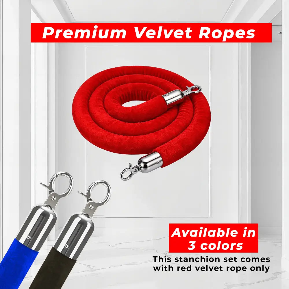 Gold Crowd Control Stanchions 100 CM with Red Velvet Rope 1.5 M