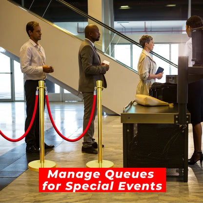 Gold Crowd Control Stanchions 100 CM with Red Velvet Rope 1.5 M