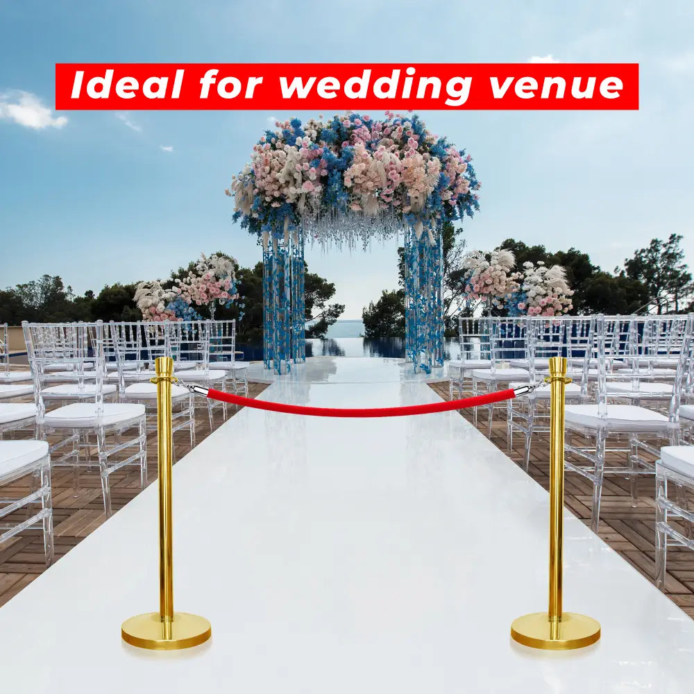 Gold Crowd Control Stanchions 100 CM with Red Velvet Rope 1.5 M