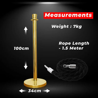 Gold Crowd Control Stanchions 100 CM with Black Twisted Rope 1.5 M