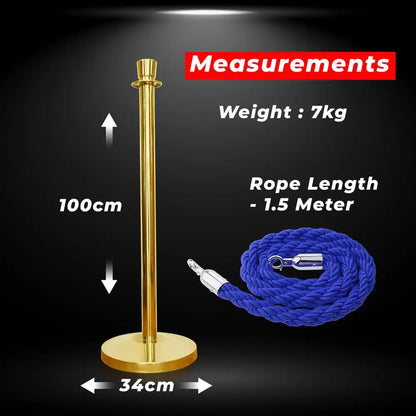 Gold Crowd Control Stanchions 100 CM with Blue Twisted Rope 1.5 M