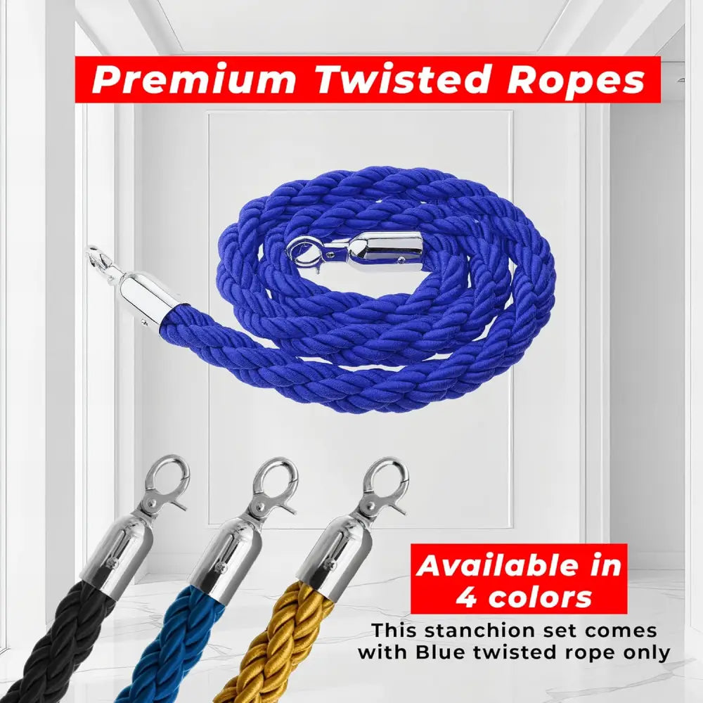 Gold Crowd Control Stanchions 100 CM with Blue Twisted Rope 1.5 M