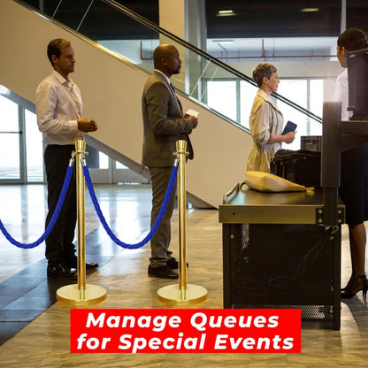 Gold Crowd Control Stanchions 100 CM with Blue Twisted Rope 1.5 M