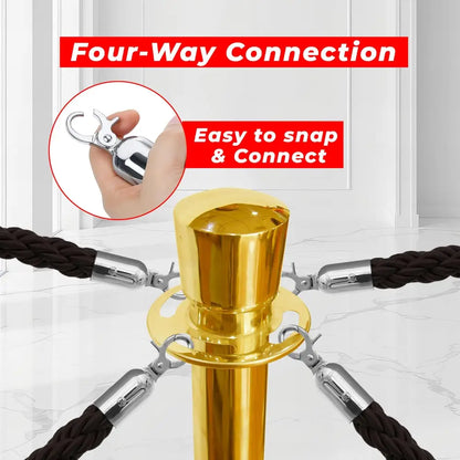 Gold Crowd Control Stanchions 100 CM with Black Twisted Rope 1.5 M