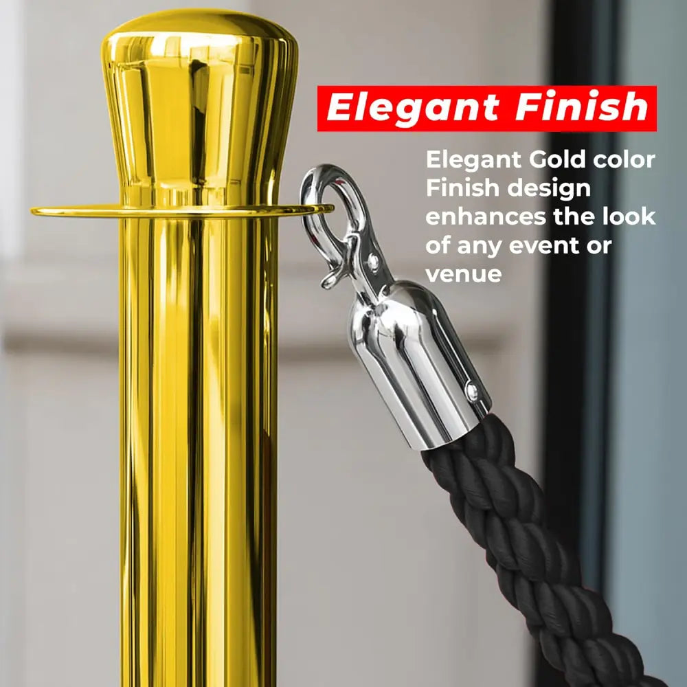 Gold Crowd Control Stanchions 100 CM with Black Twisted Rope 1.5 M