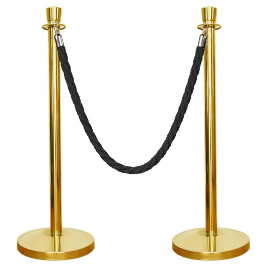 Gold Crowd Control Stanchions 100 CM with Black Twisted Rope 1.5 M