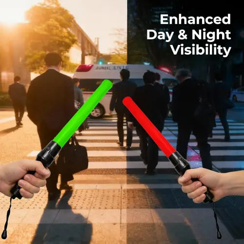 Battery Powered Traffic Safety Wand Baton LED Light with Green and Red Color