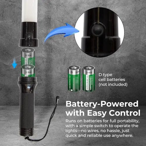 Battery Powered Traffic Safety Wand Baton LED Light with Green and Red Color