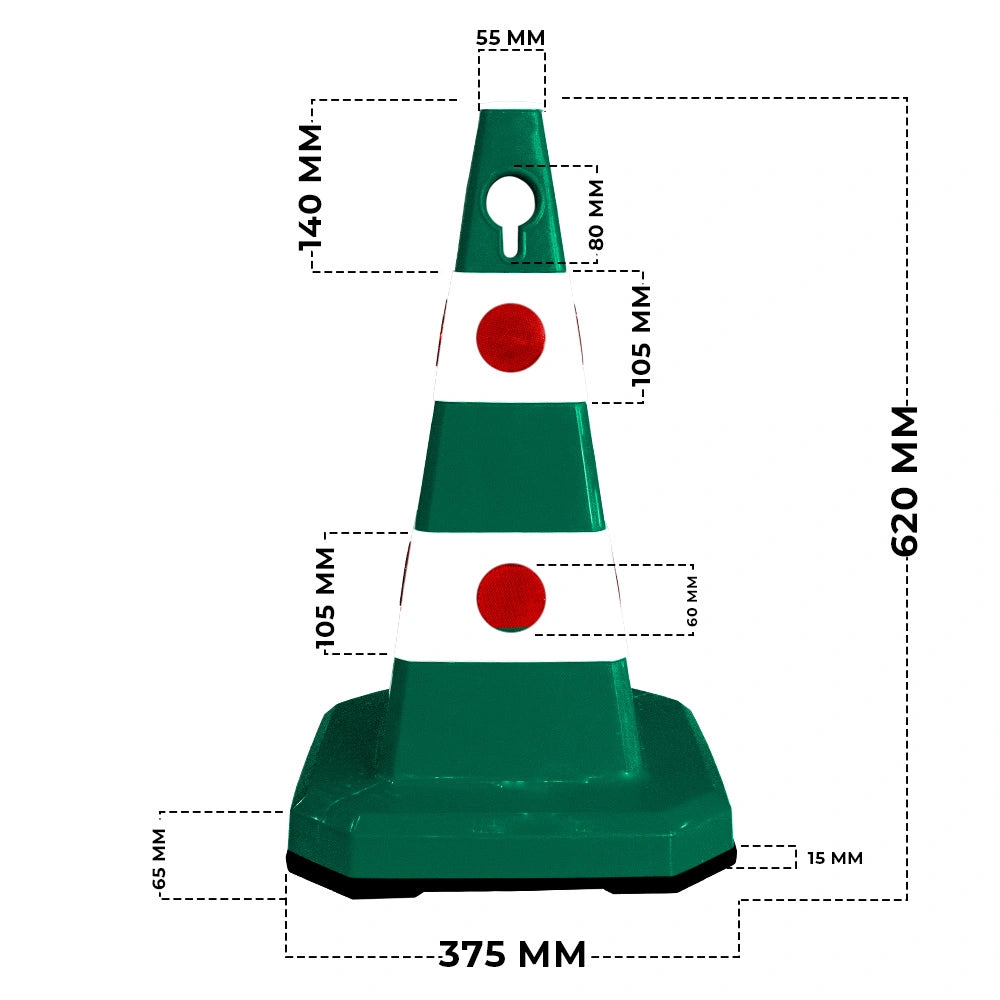 Ultra Traffic Cone 62 cm Green & White with Weighted Base