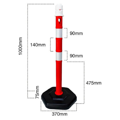 Portable Warning Post Red with PPC Weighted Base - 100 CM