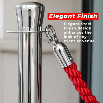 Premium Silver Crowd Control Stanchions 100 CM with Red Twisted Rope 1.5 M