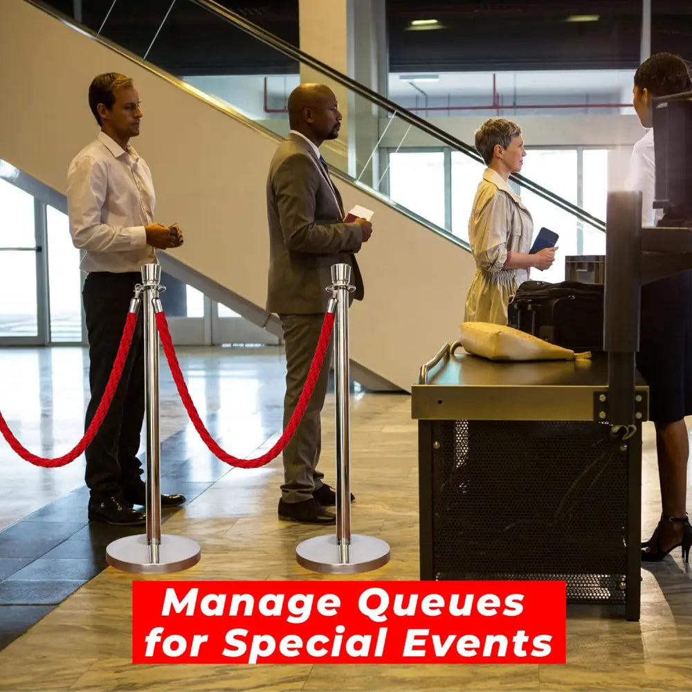 Premium Silver Crowd Control Stanchions 100 CM with Red Twisted Rope 1.5 M