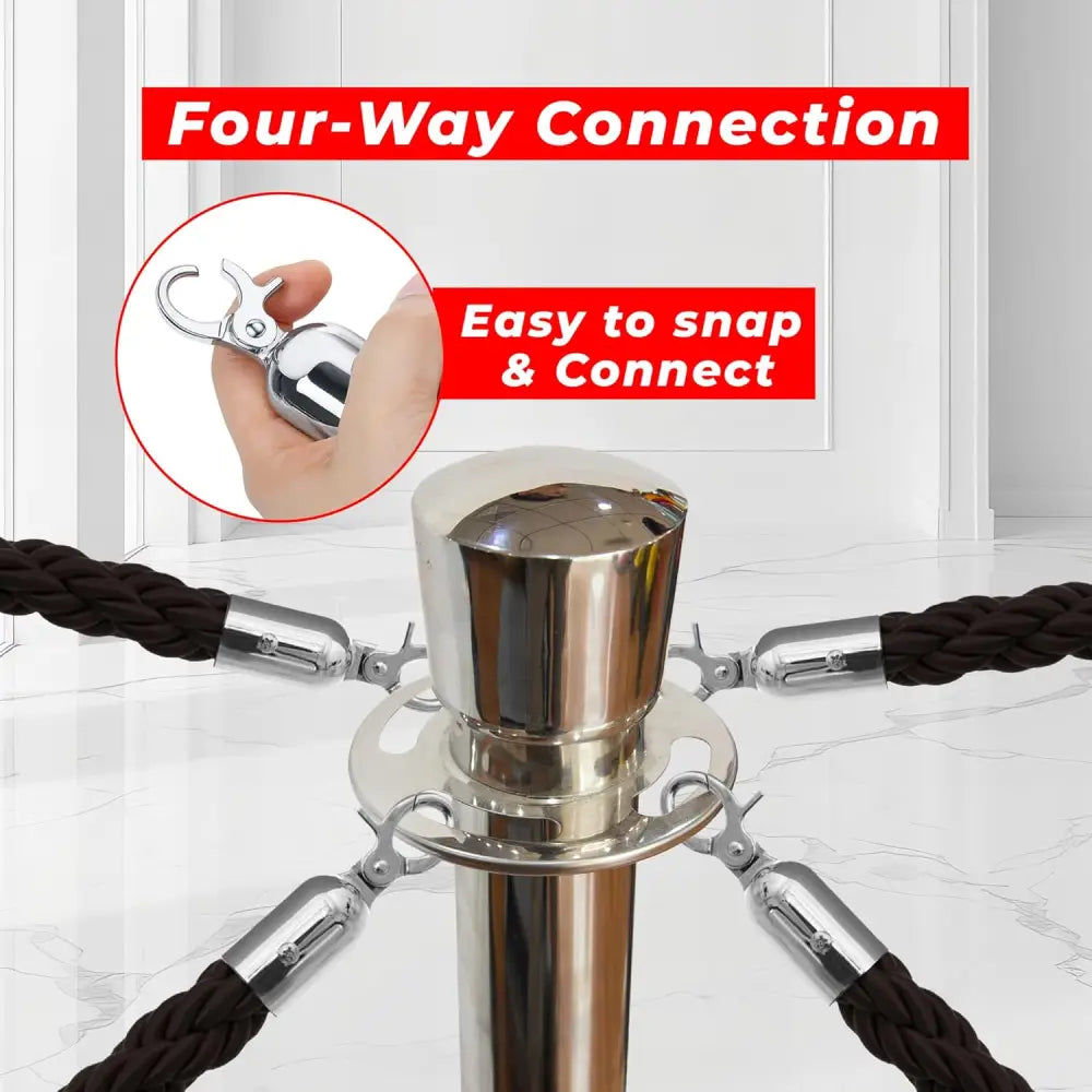 Premium Silver Crowd Control Stanchions 100 CM with Black Twisted Rope 1.5 M