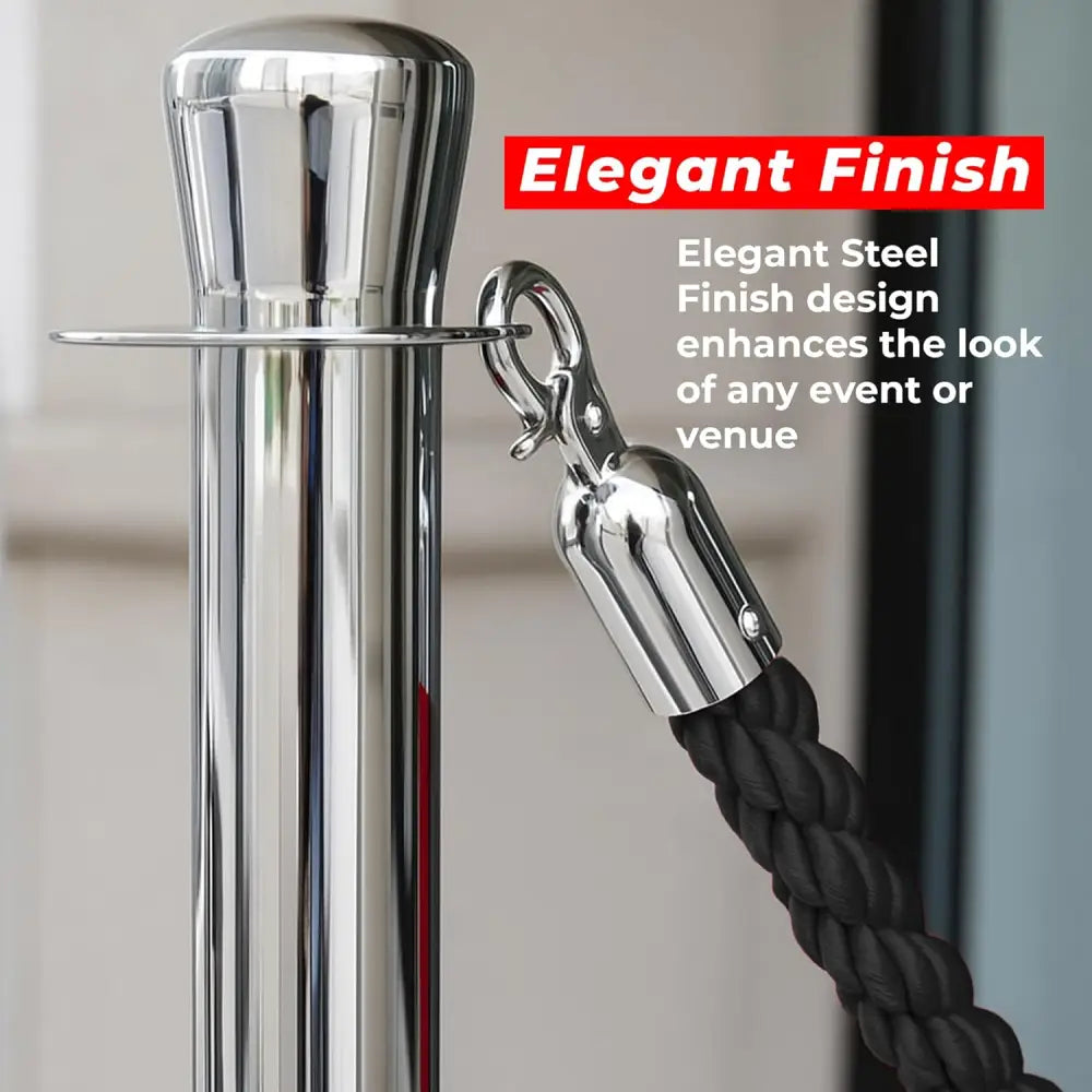 Premium Silver Crowd Control Stanchions 100 CM with Black Twisted Rope 1.5 M