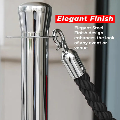 Premium Silver Crowd Control Stanchions 100 CM with Black Twisted Rope 1.5 M