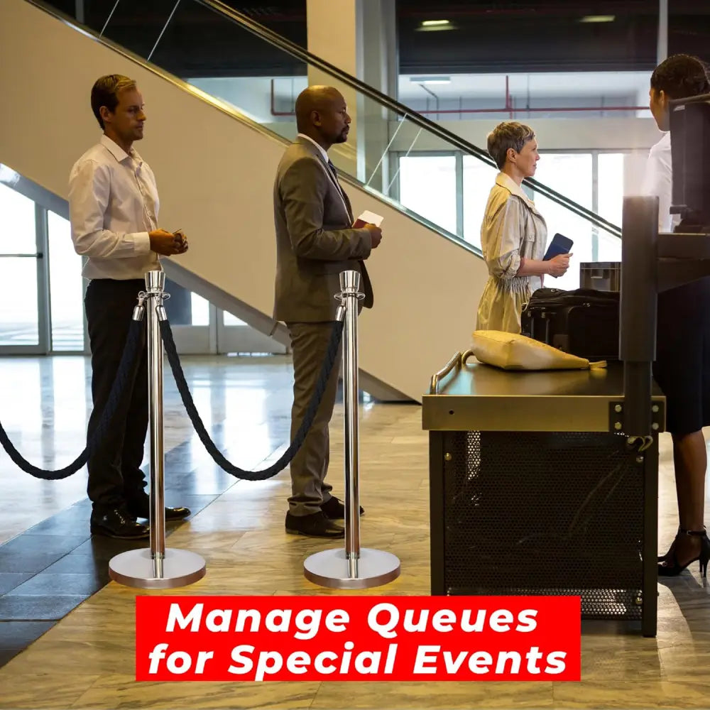 Premium Silver Crowd Control Stanchions 100 CM with Black Twisted Rope 1.5 M