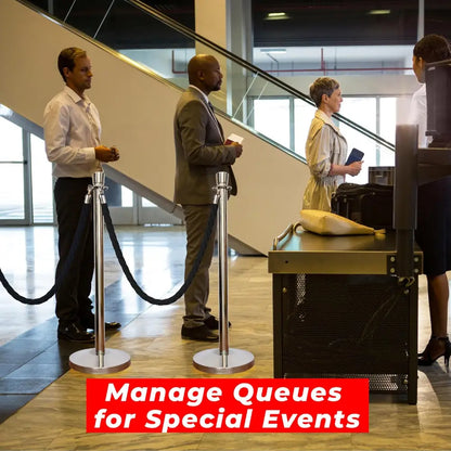 Premium Silver Crowd Control Stanchions 100 CM with Black Twisted Rope 1.5 M