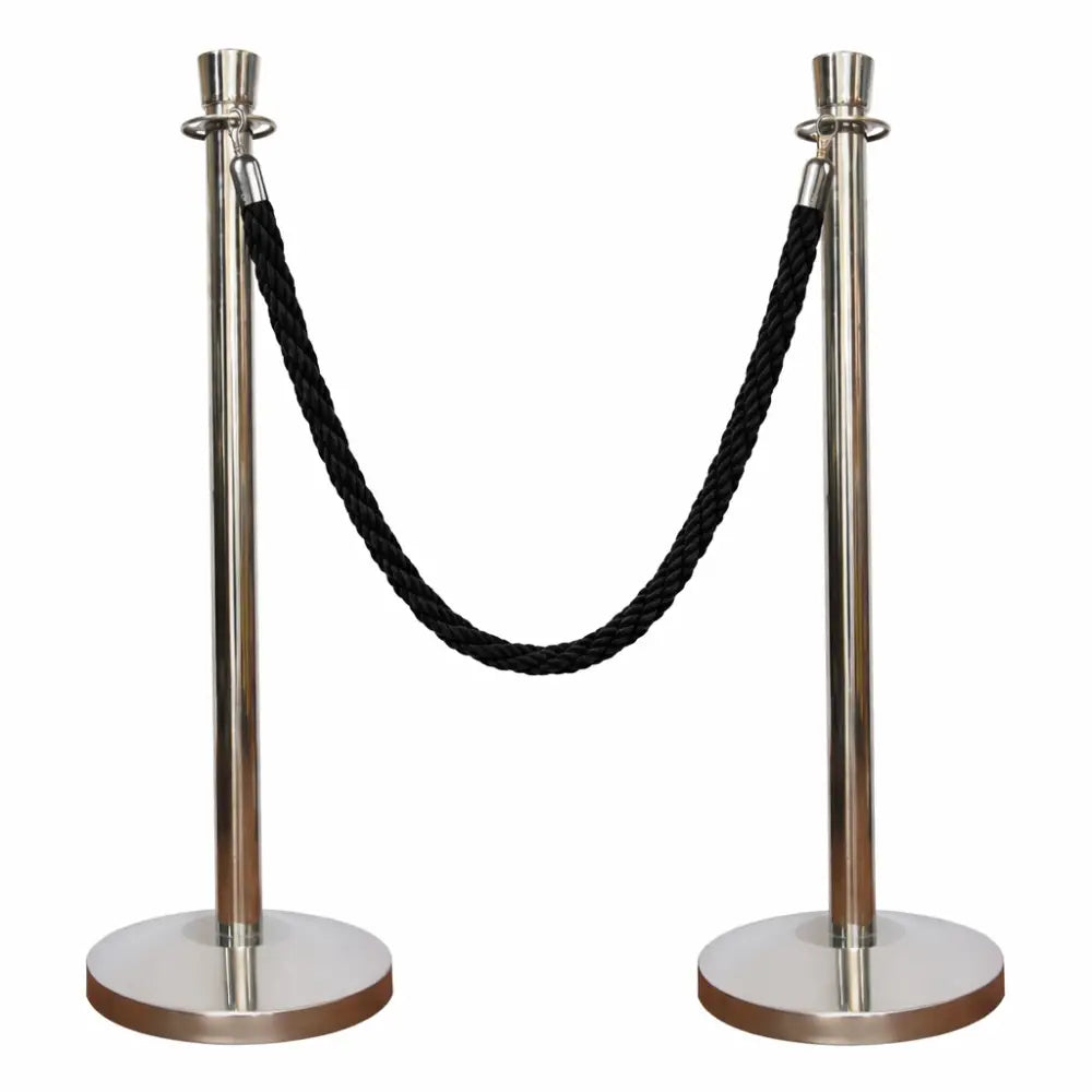 Premium Silver Crowd Control Stanchions 100 CM with Black Twisted Rope 1.5 M