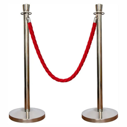 Premium Silver Crowd Control Stanchions 100 CM with Red Twisted Rope 1.5 M