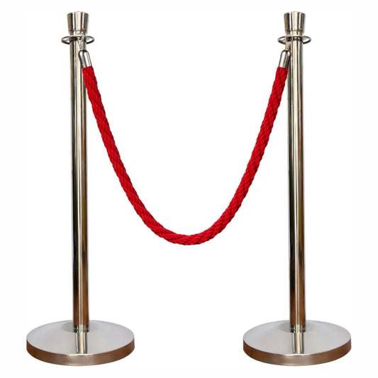 Premium Silver Crowd Control Stanchions 100 CM with Red Twisted Rope 1.5 M
