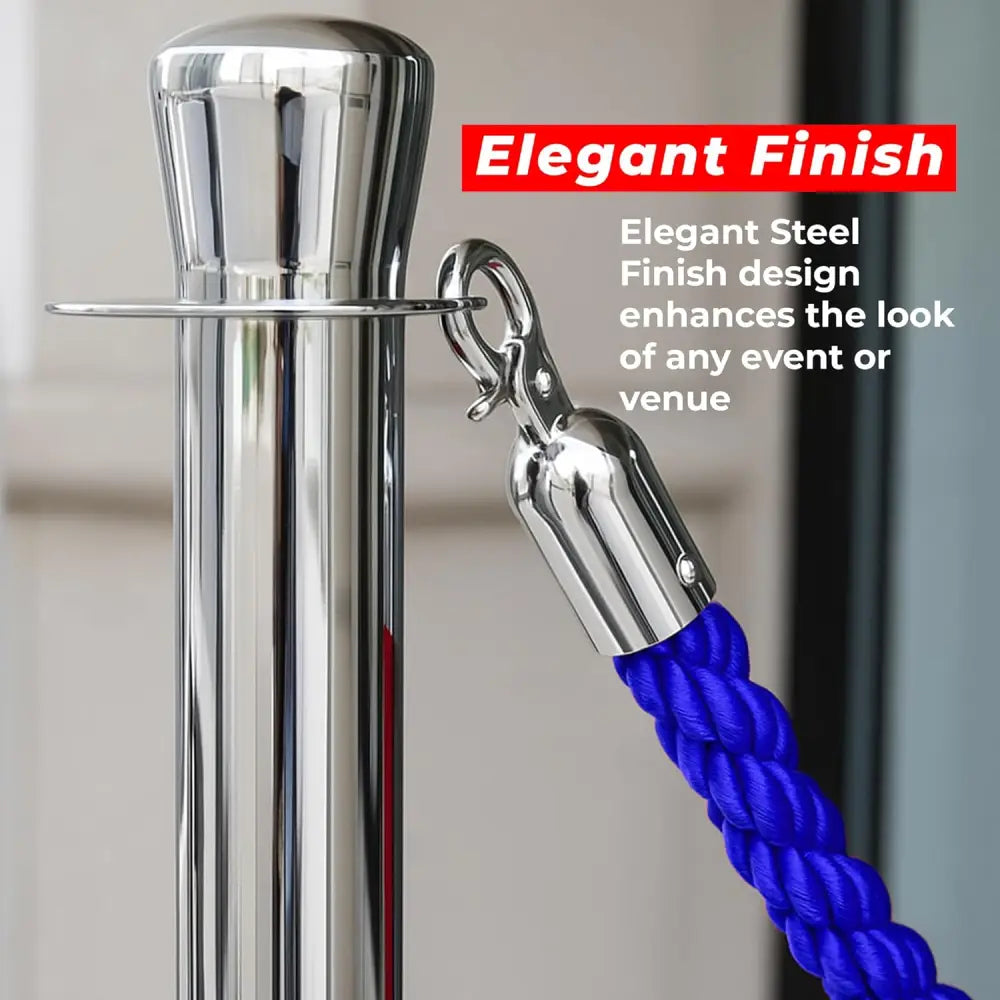 Silver Crowd Control Stanchions 100 CM with Blue Twisted Rope 1.5 M