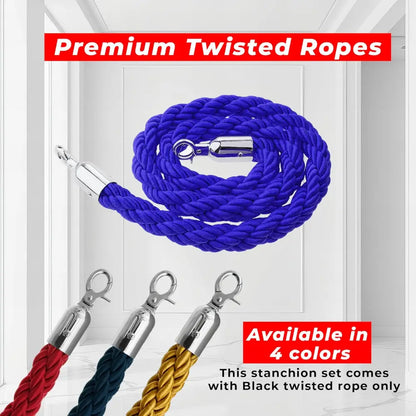 Silver Crowd Control Stanchions 100 CM with Blue Twisted Rope 1.5 M