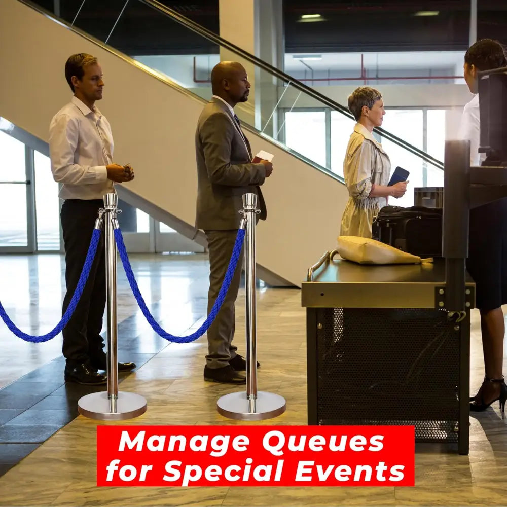 Silver Crowd Control Stanchions 100 CM with Blue Twisted Rope 1.5 M