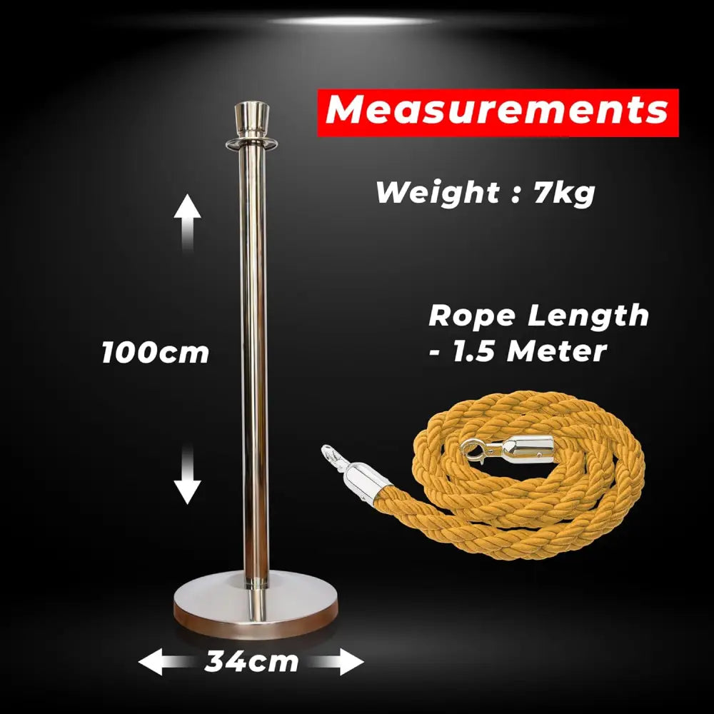 Premium Silver Queue Stanchions 100 CM with Gold Twisted Rope 1.5 M