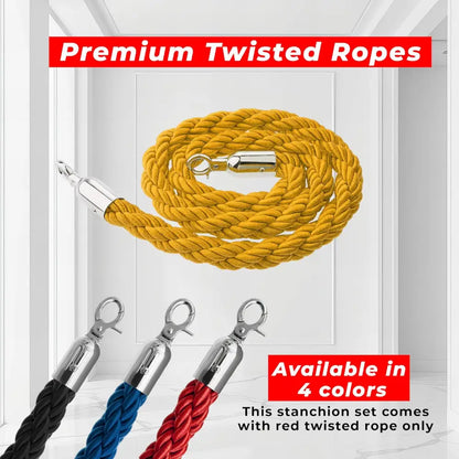 Premium Silver Queue Stanchions 100 CM with Gold Twisted Rope 1.5 M
