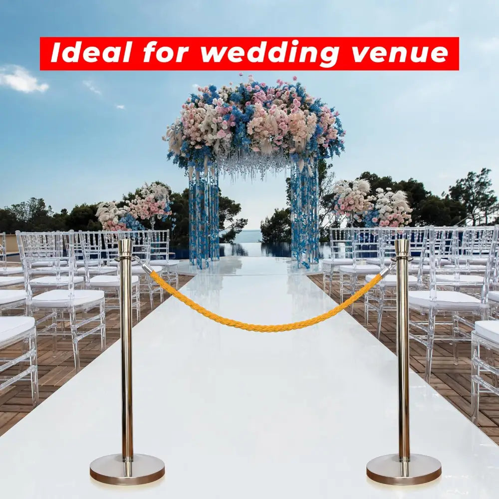 Premium Silver Queue Stanchions 100 CM with Gold Twisted Rope 1.5 M
