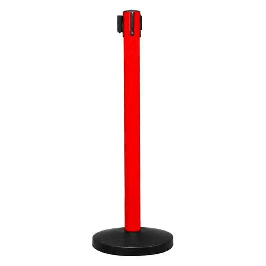 Queue Barrier Retractable Stanchion 4-Way with 2M Belt - Red