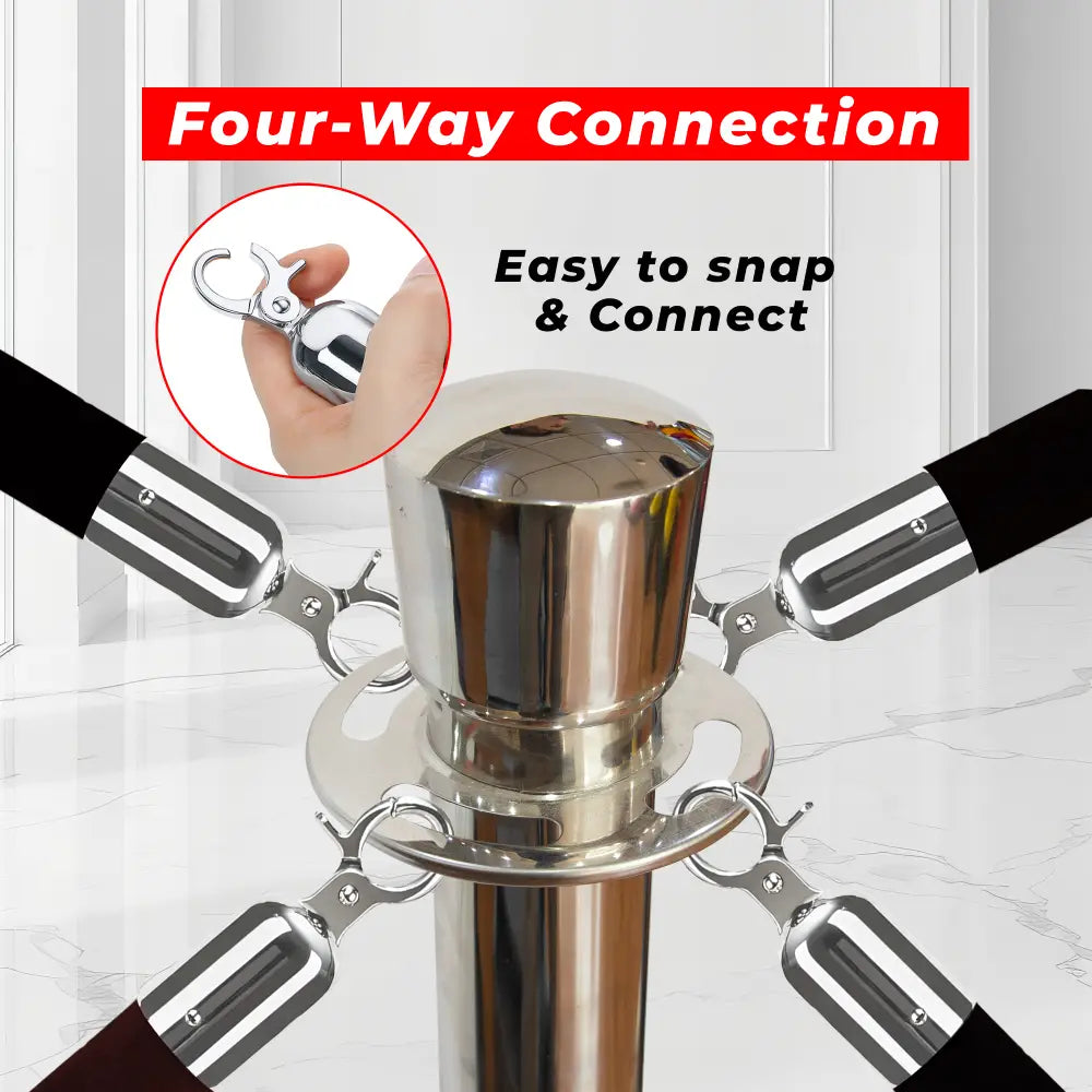 Silver Crowd Control Stanchions 100 CM with Black Velvet Rope 1.5 M
