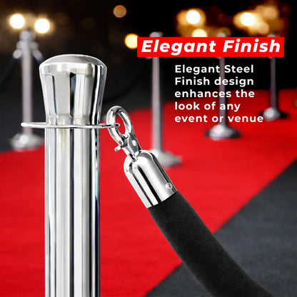 Silver Crowd Control Stanchions 100 CM with Black Velvet Rope 1.5 M