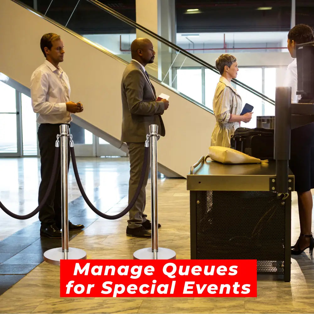 Silver Crowd Control Stanchions 100 CM with Black Velvet Rope 1.5 M