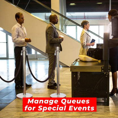 Silver Crowd Control Stanchions 100 CM with Black Velvet Rope 1.5 M